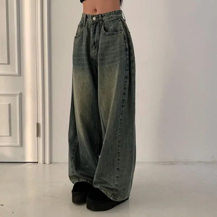 [BUNJANG] Modi Mood Washing Pintuck Wide Denim M Long / 모디무드 워싱 핀턱 와이드 데님
