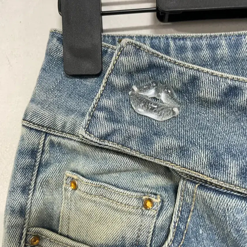 [BUNJANG] N6300 Glitter Pattern Color Blocked Bootcut Jeans / 특가새)N6300 반짝이?무늬 배색 청바지.부츠컷.데님