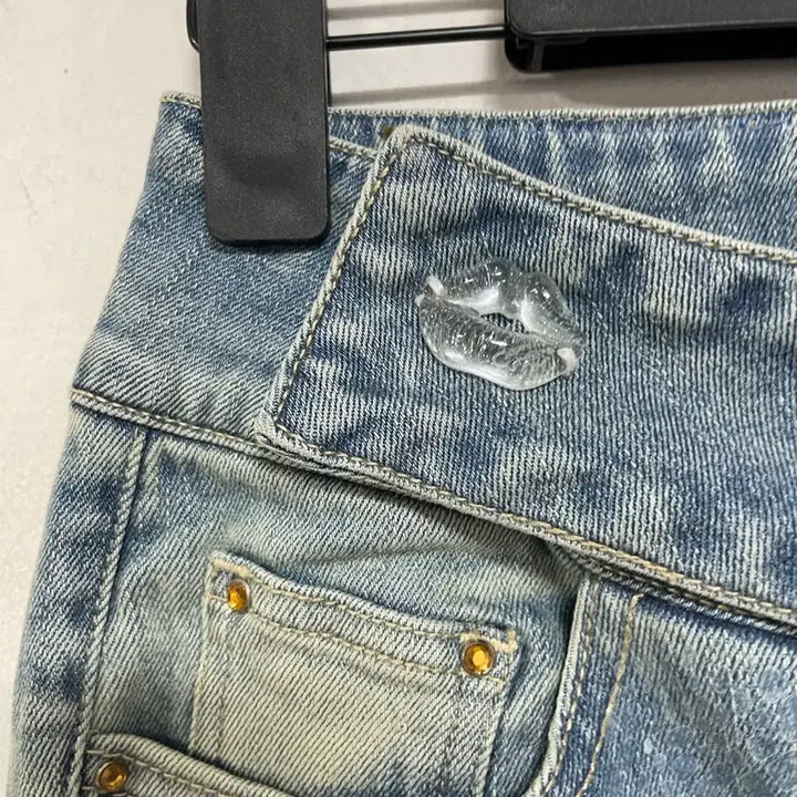 [BUNJANG] N6300 Glitter Pattern Color Blocked Bootcut Jeans / 특가새)N6300 반짝이?무늬 배색 청바지.부츠컷.데님
