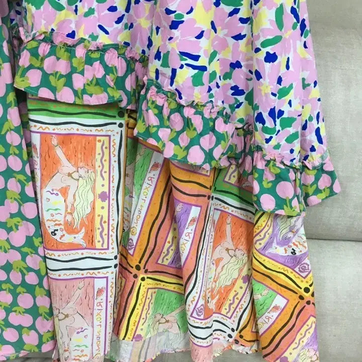 [BUNJANG] LAMODA Pattern Mix Puff Sleeve Ruffle Long Dress / (새상품)LAMODA 패턴 믹스 퍼프소매 캉캉 롱원피스