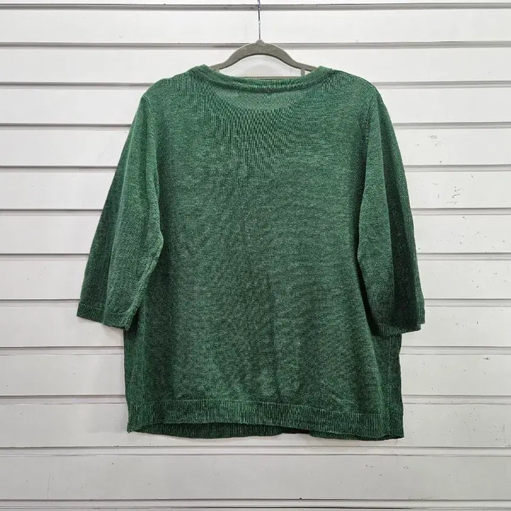 [BUNJANG] Green Button Detail Summer Knit 3/4 Sleeve Top / 그린 단추장식 썸머니트 칠부소매 티/보물찾기천사
