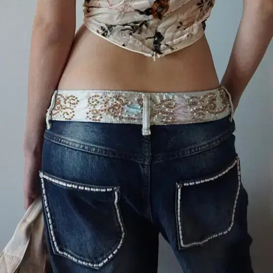 [BUNJANG] Sculptor Beaded Denim Pants Indigo Blue M / 스컬프터 Sculptor 비즈 데님 팬츠 (인디고 블루) M