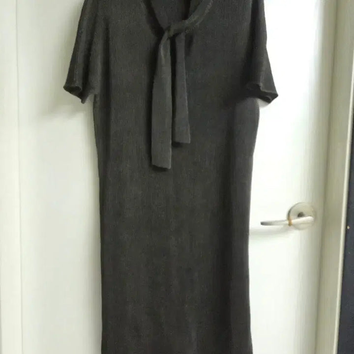 [BUNJANG] Charcoal Ribbon Short Sleeve Dress / 차콜색 리본 반팔 원피스