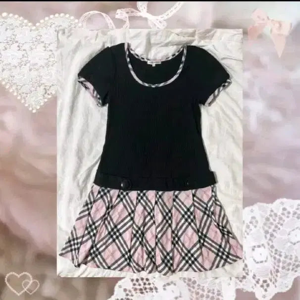 [BUNJANG] Burberry Check Pink Mix Check Pleated Dress / 버버리체크 핑크믹스깔 체크 플리츠 원피스 일본빈티지