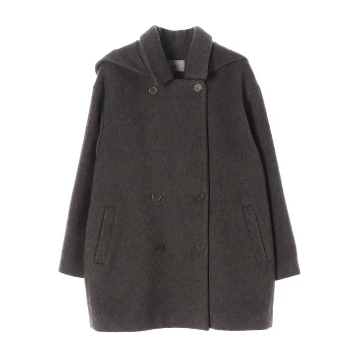 [BUNJANG] Mundal Double-Breasted Wool Alpaca Half Coat / 문달 후드 더블 브레스티드 울 알파카 하프 코트