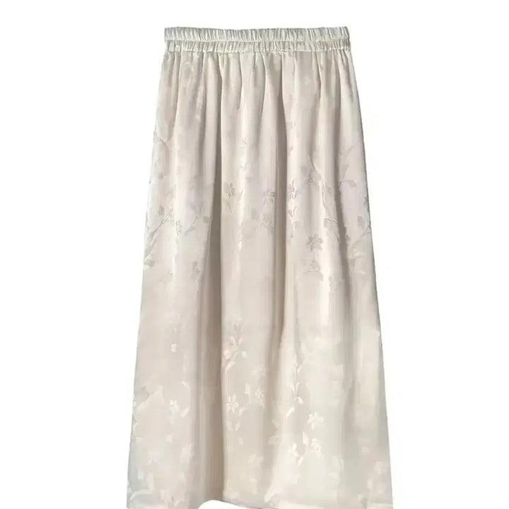 [BUNJANG] Beige Flower Pattern Long Skirt (Plus Size Available) / (빅사이즈 가능) 베이지 플라워 롱 스커트