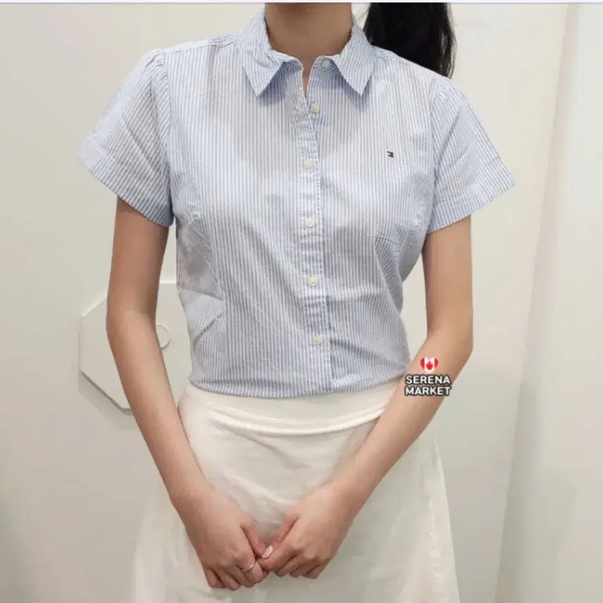 [BUNJANG] Tommy Hilfiger Striped Short Sleeve Shirt Women&
