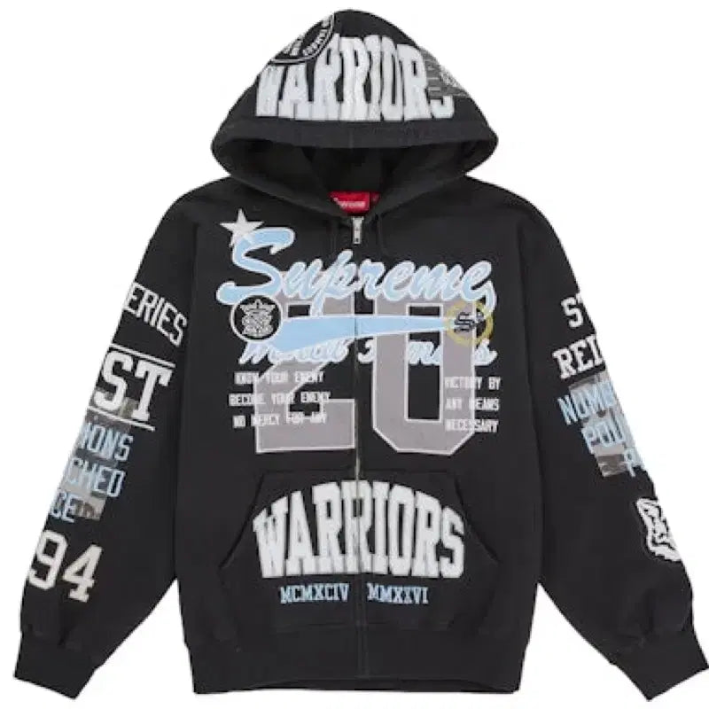 [BUNJANG] Supreme Warriors Appliqué Hoodie Black / [XL]슈프림 워리어스 아플리케 후드집업 블랙