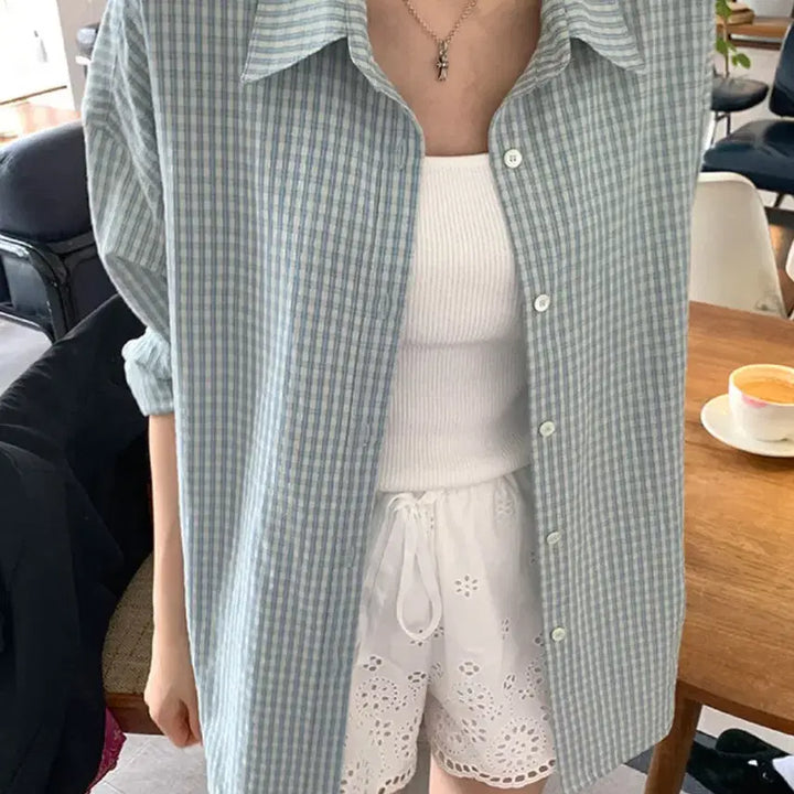 [BUNJANG] IRING Soft Mood Check Shirt Mint / 아이링 Soft Mood Check Shirt 민트