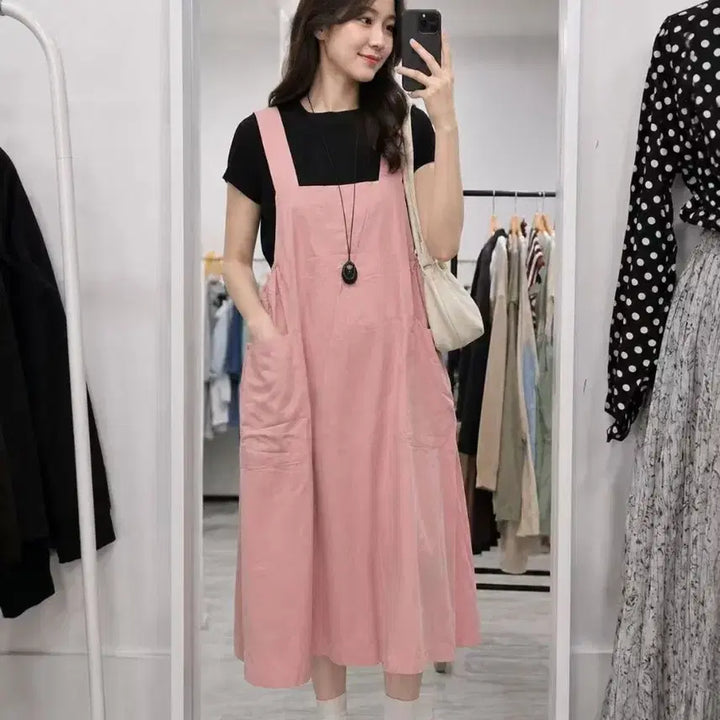 [BUNJANG] Strappy Dress + Knit Top + Accessory Set / 멜빵원피스+니트티+악세사리 세트 55/66 새옷