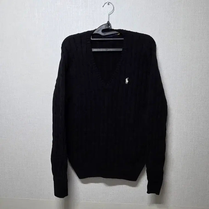 [BUNJANG] Polo Ralph Lauren Black V-Neck Cable Knit Sweater L / 폴로 랄프로렌 블랙 브이넥 케이블 니트 L