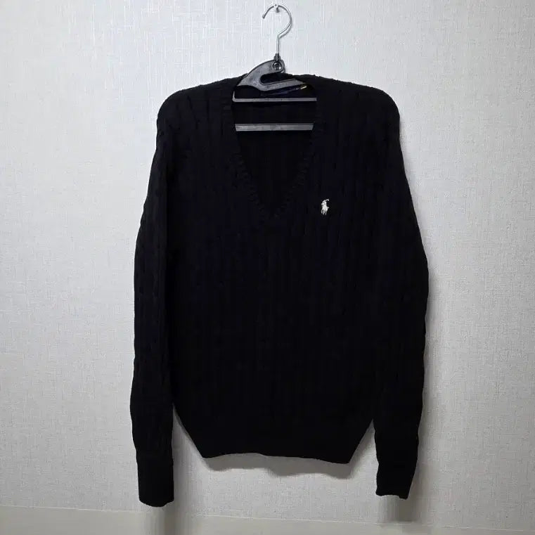 [BUNJANG] Polo Ralph Lauren Black V-Neck Cable Knit Sweater L / 폴로 랄프로렌 블랙 브이넥 케이블 니트 L