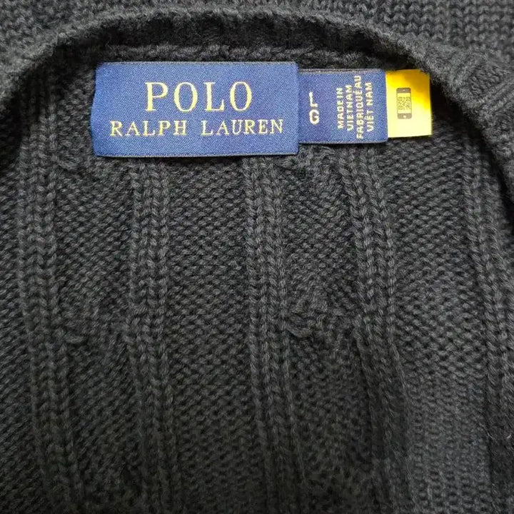 [BUNJANG] Polo Ralph Lauren Black V-Neck Cable Knit Sweater L / 폴로 랄프로렌 블랙 브이넥 케이블 니트 L