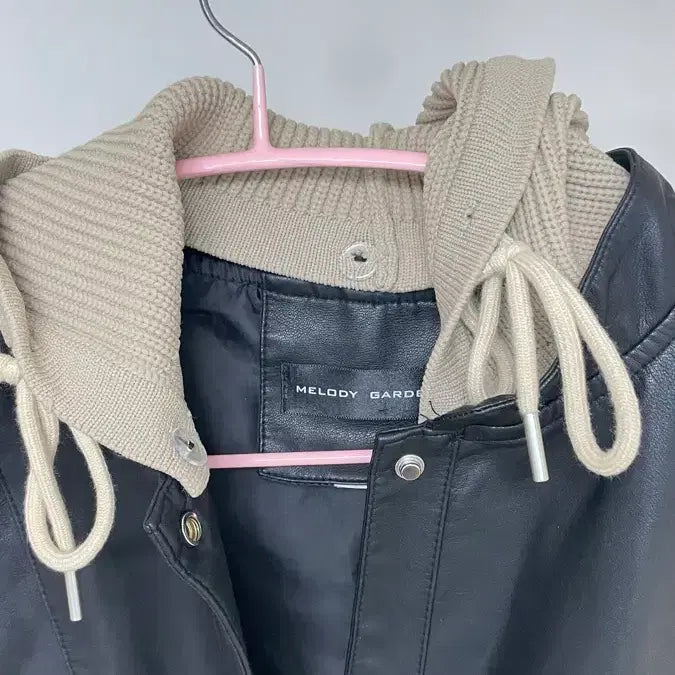 [BUNJANG] Black Leather Hooded Vest / 레더 후드 베스트 블랙