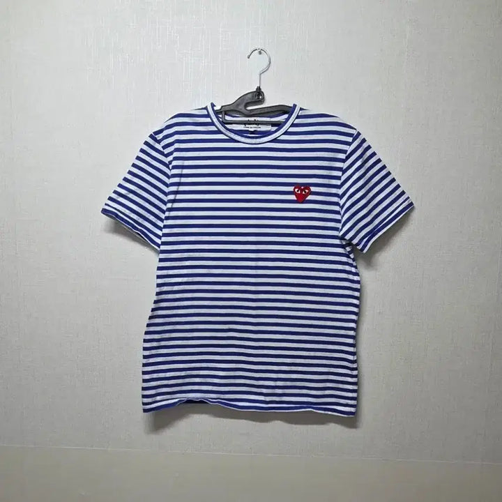 [BUNJANG] Comme des Garçons Striped T-Shirt Red Emblem L / 꼼데가르송 스트라이프 반팔티 레드와펜 L