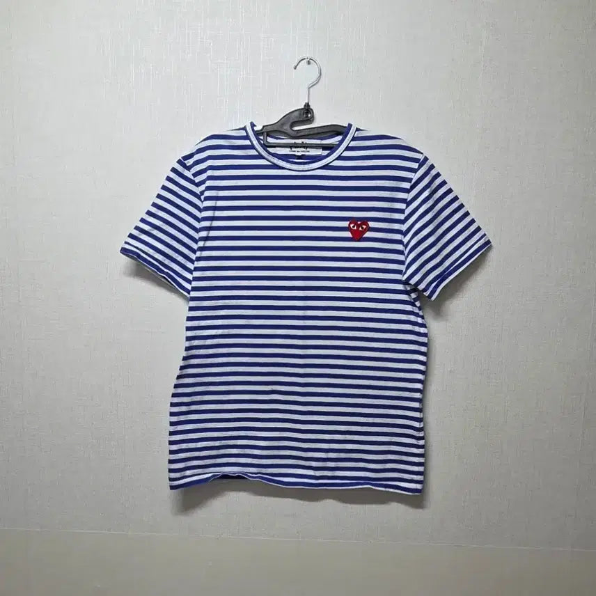 [BUNJANG] Comme des Garçons Striped T-Shirt Red Emblem L / 꼼데가르송 스트라이프 반팔티 레드와펜 L