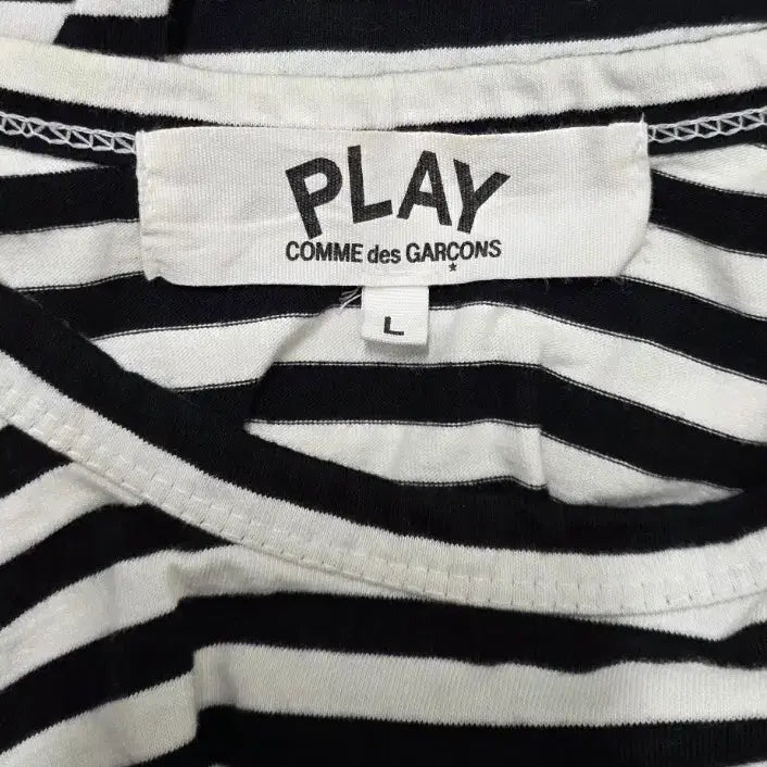 [BUNJANG] Comme des Garçons Striped Short Sleeve T-Shirt Red Emblem L / 꼼데가르송 스트라이프 반팔 티셔츠 레드와펜 L