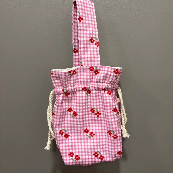 [BUNJANG] Japanese Vintage Strawberry Milk Check Floral Handbag / [일본빈티지] 딸기우유 체크 잔꽃 손가방