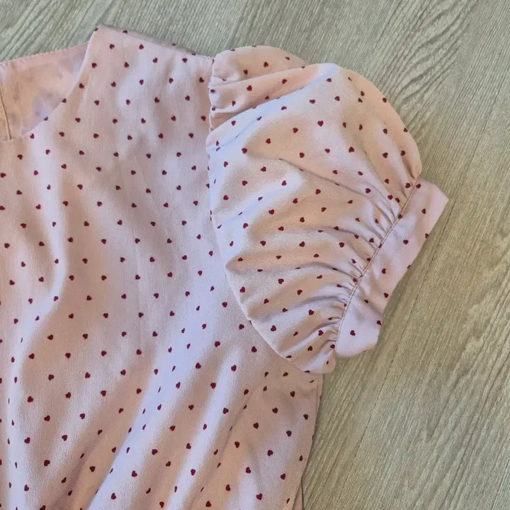 [BUNJANG] Milkcocoa Pink Heart Puff Short Sleeve Mini Dress / 밀크코코아 핑크 하트 퍼프 반팔 원피스