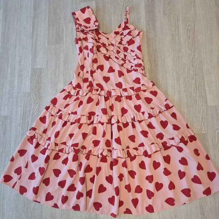 [BUNJANG] LMML Studio Heart Pattern Pink Long Dress / lmml studio 하트 패턴 핑크색 롱 원피스