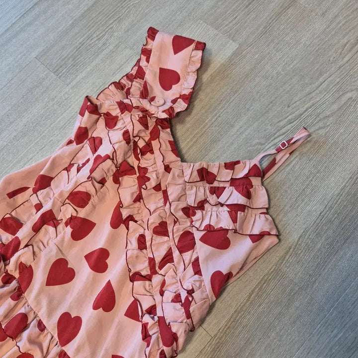 [BUNJANG] LMML Studio Heart Pattern Pink Long Dress / lmml studio 하트 패턴 핑크색 롱 원피스