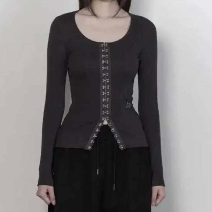 [BUNJANG] ETOILESOME Deep U-Neck Ribbed Cardigan Charcoal / 에트오소메 딥 유넥 립 가디건 차콜