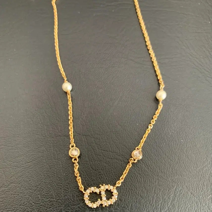 [BUNJANG] Dior CD Logo Pearl Necklace Gold / 디올 CD 로고 진주 목걸이 골드