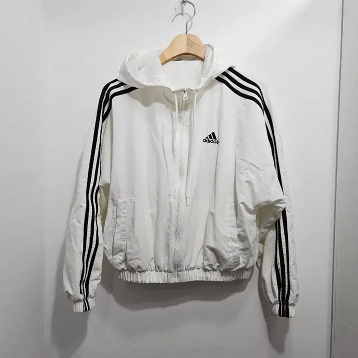 [BUNJANG] Adidas 3-Stripes White Hooded Windbreaker Jacket / 아디다스 삼선 흰색 후드 바람막이