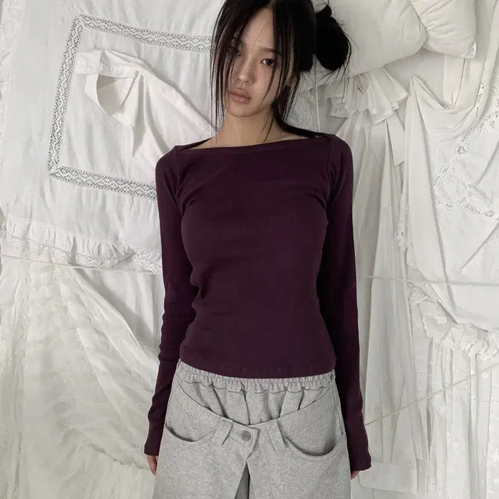 [BUNJANG] The Eiffel Ribbed Cotton Boatneck T-Shirt / 더에펠 골지 코튼 보트넥 티셔츠