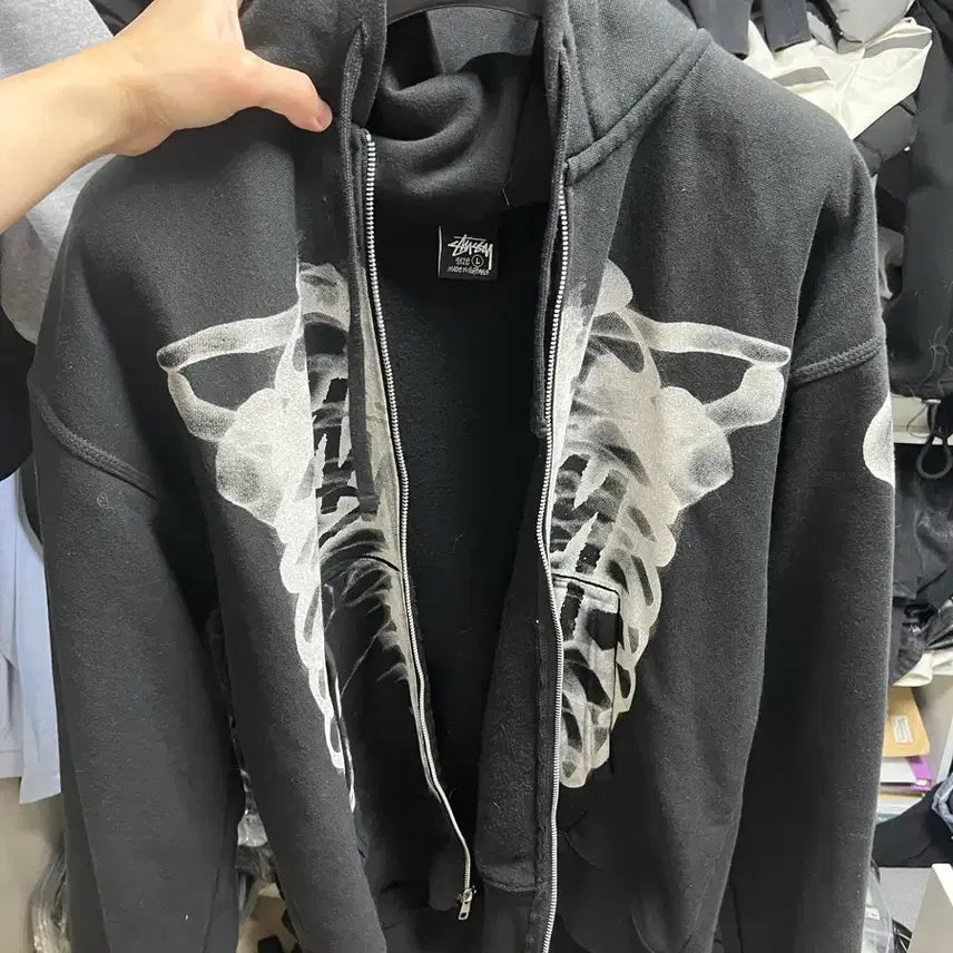 [BUNJANG] Stussy Rib Cage Zip-Up Hoodie / 스투시 립케이지 후드집업