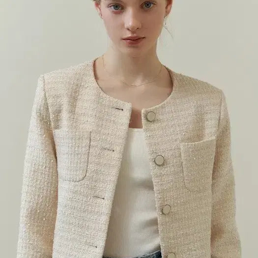 [BUNJANG] Riel Pink Tweed Crop Jacket / 리엘 연핑크 트위드 크롭 자켓