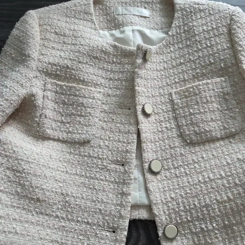 [BUNJANG] Riel Pink Tweed Crop Jacket / 리엘 연핑크 트위드 크롭 자켓