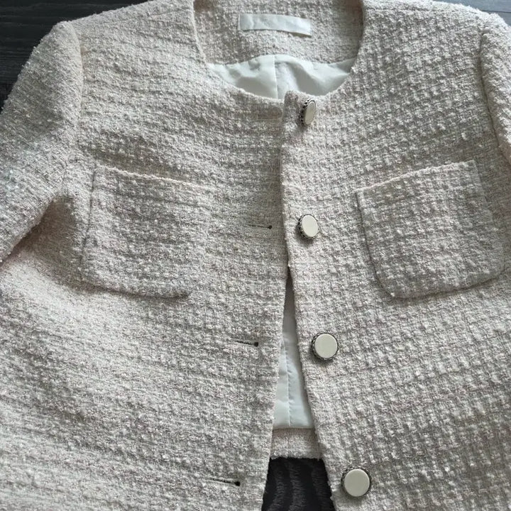 [BUNJANG] Riel Pink Tweed Crop Jacket / 리엘 연핑크 트위드 크롭 자켓