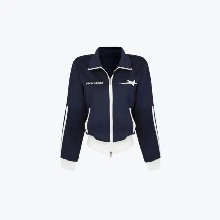 [BUNJANG] Nuage Star Print Tricolor Two-Way Zip-Up Jacket / 누아브 스타 프린트 삼선 배색 투웨이 집업