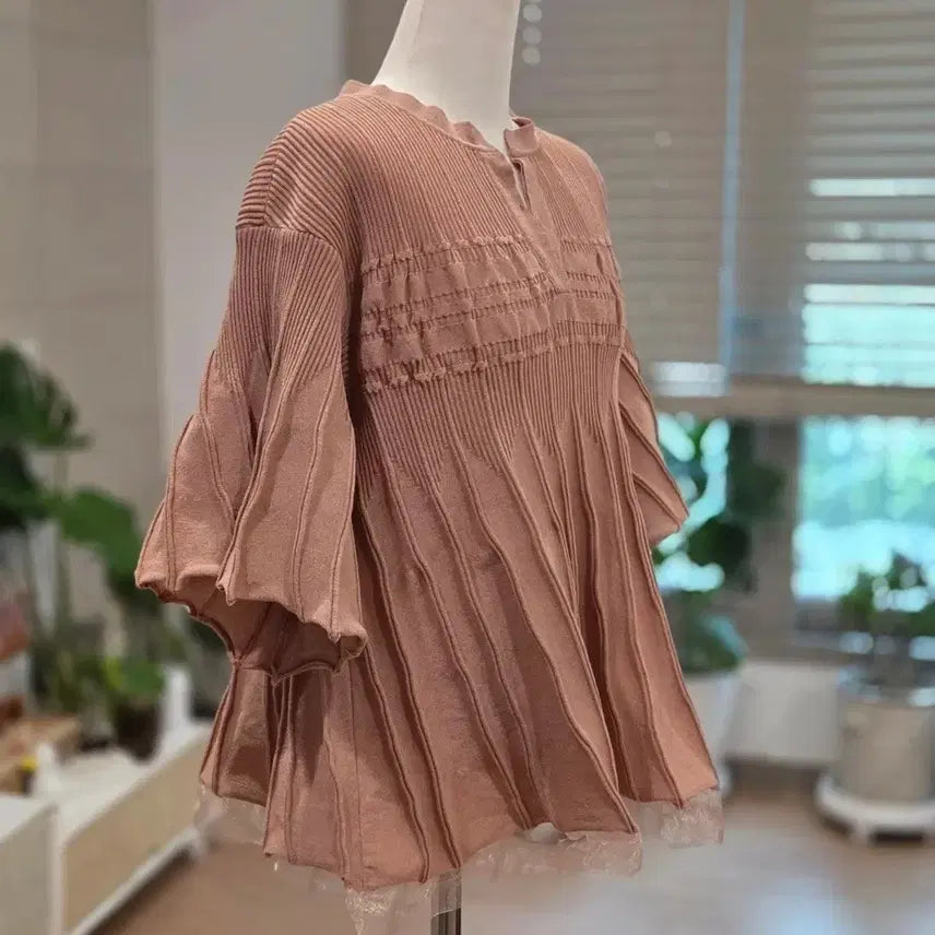 [BUNJANG] System Knit Pink Ribbed Lace Detail / 한섬 시스템 니트