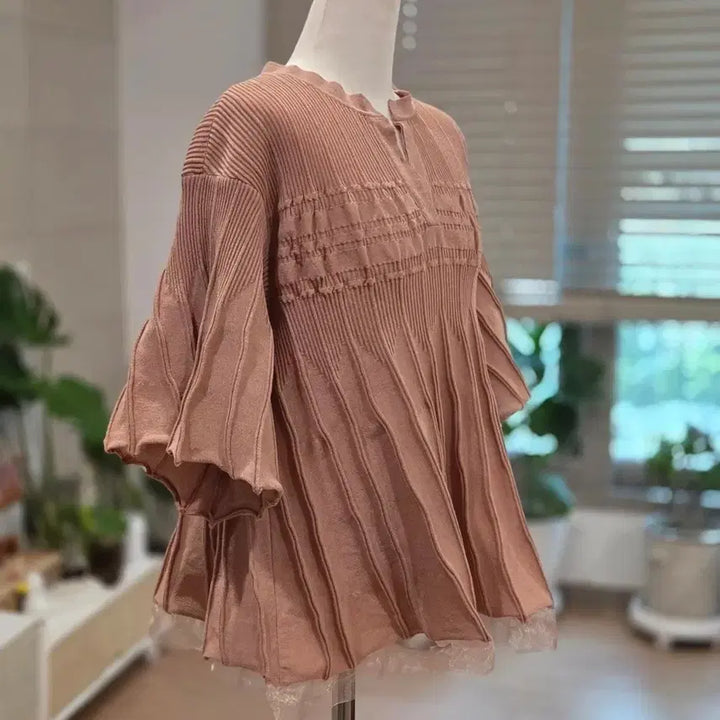 [BUNJANG] System Knit Pink Ribbed Lace Detail / 한섬 시스템 니트