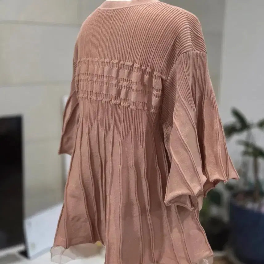 [BUNJANG] System Knit Pink Ribbed Lace Detail / 한섬 시스템 니트