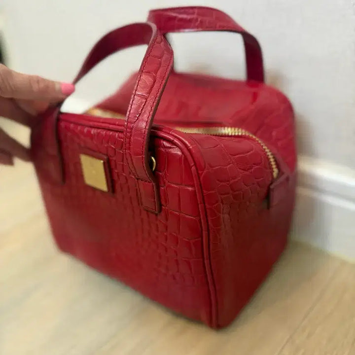 [BUNJANG] Red Crocodile Embossed Mini Tote Bag / 레드 크로커다일 엠보 미니 토트백