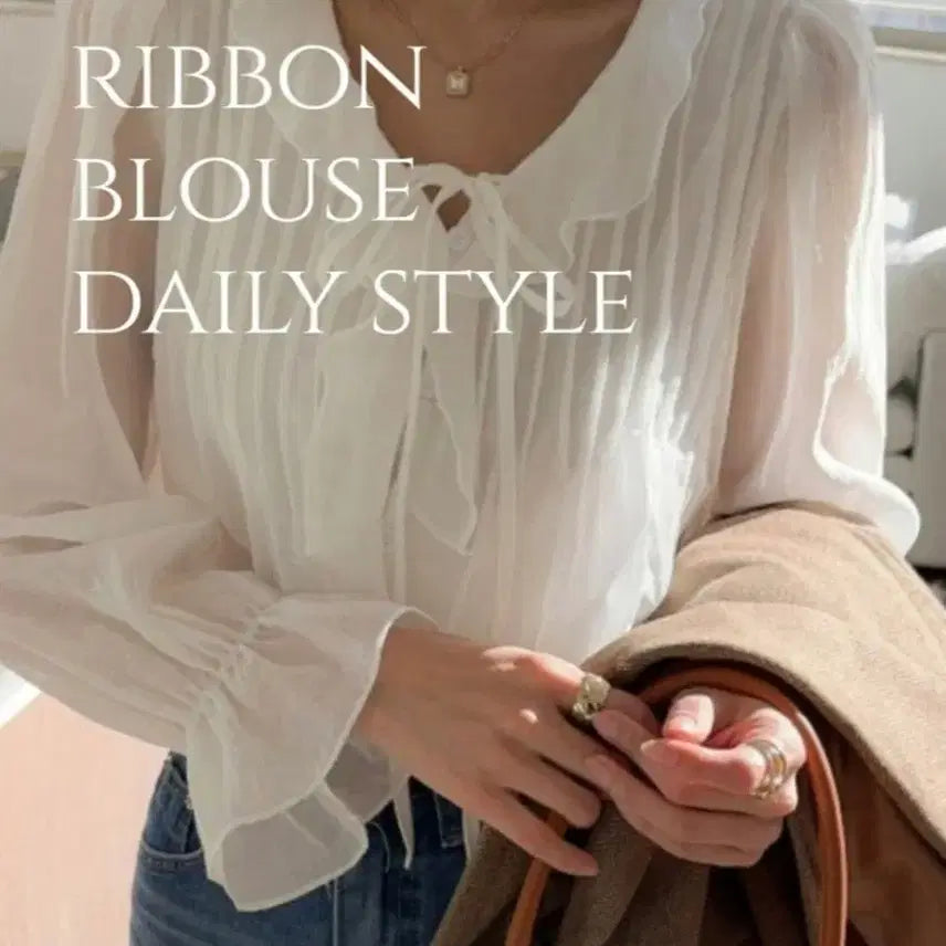 [BUNJANG] Ribbon Frill Chiffon Blouse - White / 리본 프릴 블라우스 화이트 쉬폰