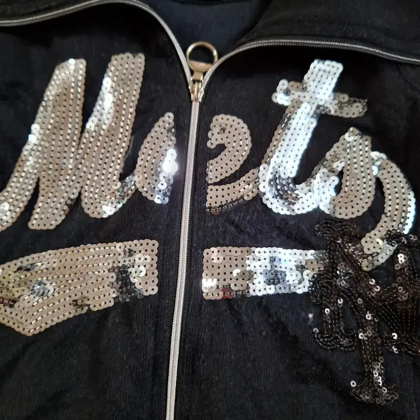 [BUNJANG] MLB Sequin Short-Sleeve Windbreaker Black Size 90 / MLB 스팽글 반팔 바람막이 블랙 90