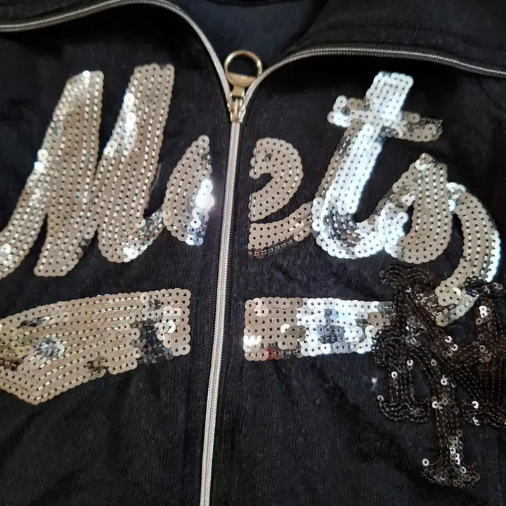 [BUNJANG] MLB Sequin Short-Sleeve Windbreaker Black Size 90 / MLB 스팽글 반팔 바람막이 블랙 90