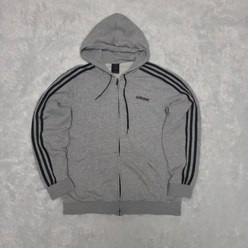 [BUNJANG] Adidas Grey Three-Stripes Full-Zip Hoodie 2XL / 아디다스 그레이 삼선 2XL 후드집업