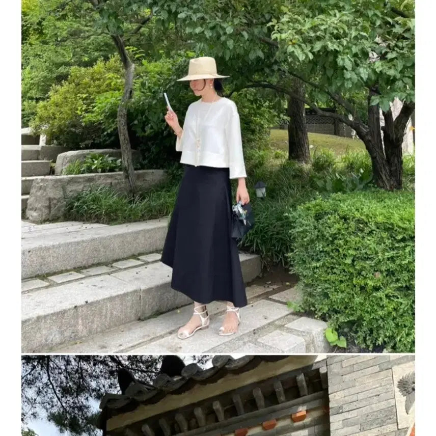 [BUNJANG] Jasmine K. 7-Sleeve Blouse - Pearl White (Size S) / 자스민케이 7부 블라우스 s/시에 오르 유메르 비그레이 그레이룸 어라운드