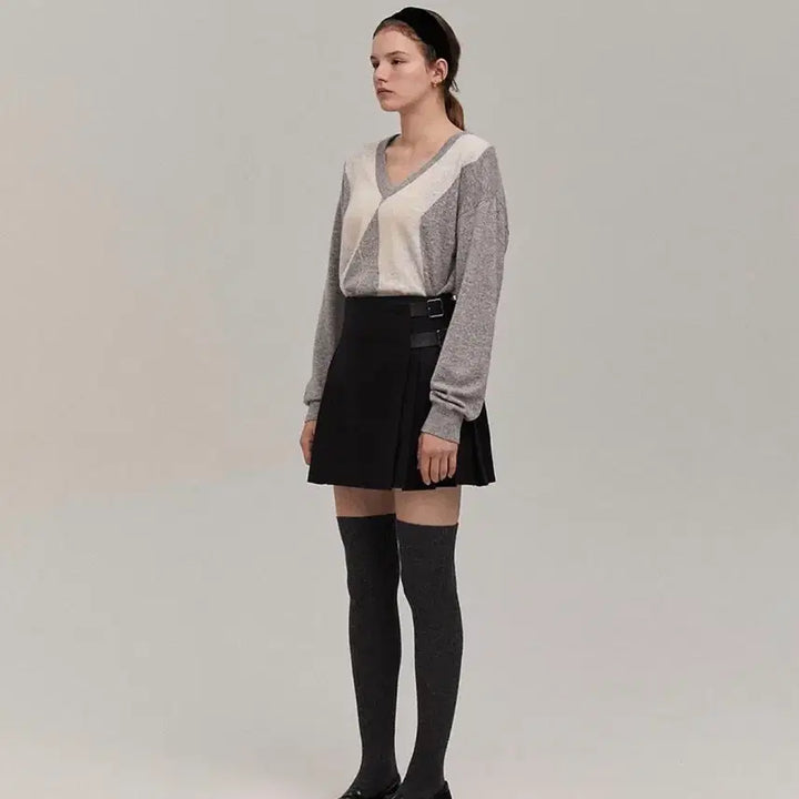 [BUNJANG] TheBarnet Black Buckle Pleated Mini Skirt / 더바넷 블랙 버클 플리츠 미니 스커트 (chers mini skirt