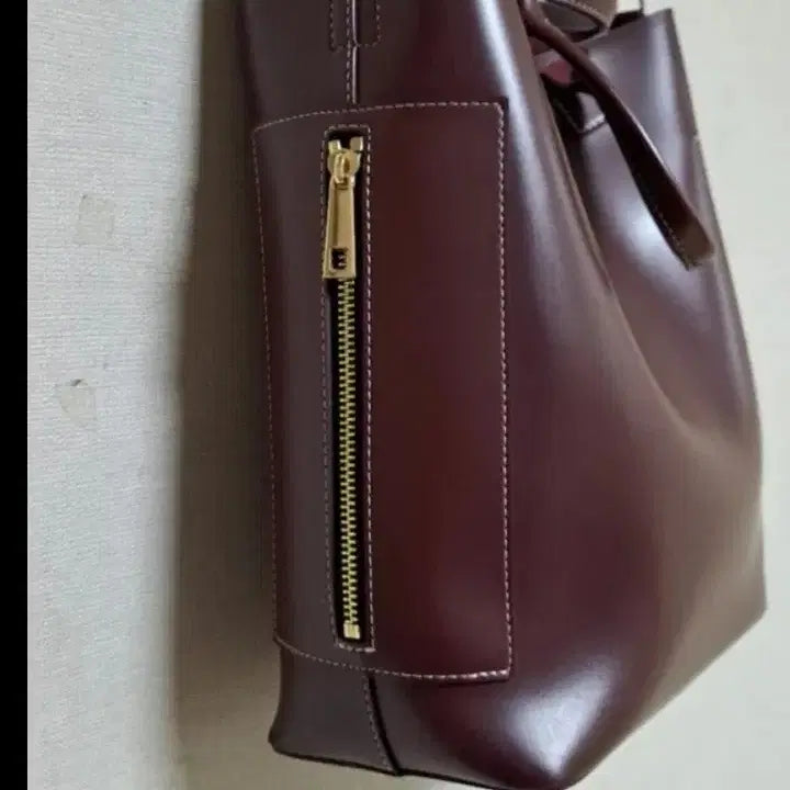 [BUNJANG] Burgundy Leather Shoulder Bag / Tote Bag / 새상품 버건디 가죽 숄더백 / 토트백
