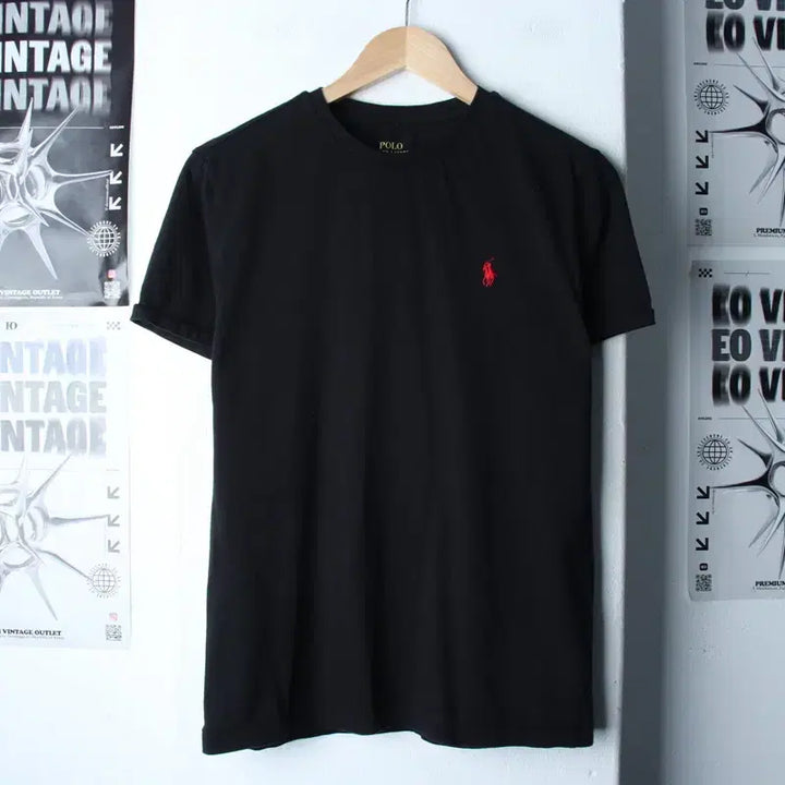 [BUNJANG] Polo Ralph Lauren Basic Black T-Shirt Red Pony / (S-M) 폴로 랄프로렌 반팔 티셔츠 블랙 무지 레드포니-760D