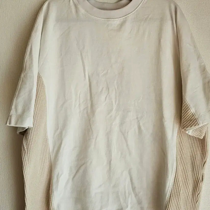 [BUNJANG] System Homme Ivory Knit Side Panel Short-Sleeve T-Shirt / 시스템 옴므 아이보리 옆면 니트 반팔 티셔츠