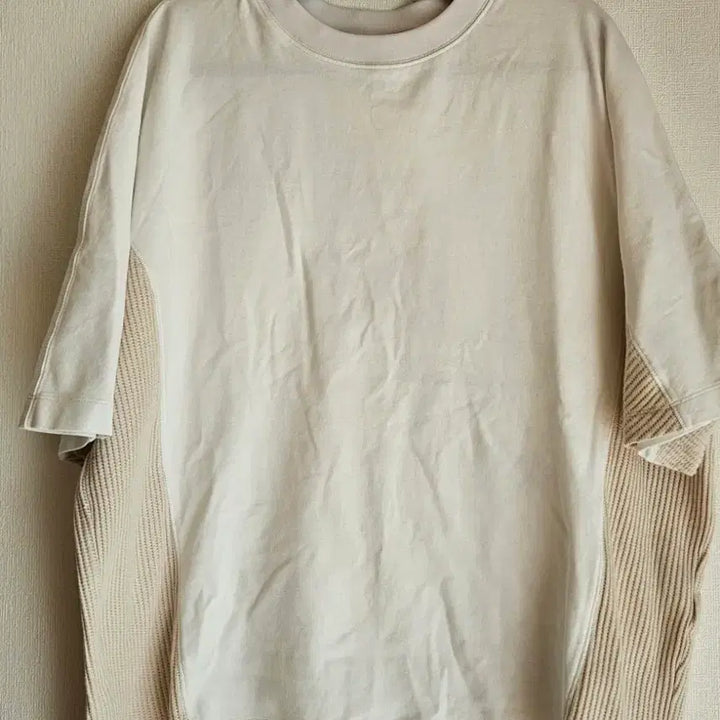 [BUNJANG] System Homme Ivory Knit Side Panel Short-Sleeve T-Shirt / 시스템 옴므 아이보리 옆면 니트 반팔 티셔츠