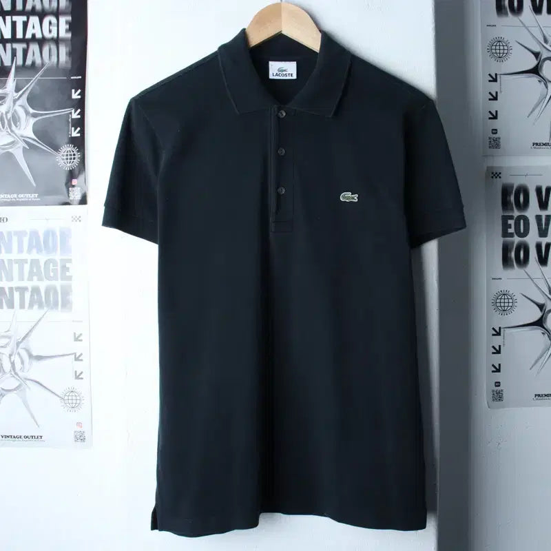 [BUNJANG] Lacoste Small Logo Black Short-Sleeve Polo Shirt / (M) 라코스테 반팔 카라 티셔츠 스몰로고 블랙 에이징-7624