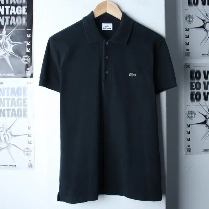 [BUNJANG] Lacoste Small Logo Black Short-Sleeve Polo Shirt / (M) 라코스테 반팔 카라 티셔츠 스몰로고 블랙 에이징-7624
